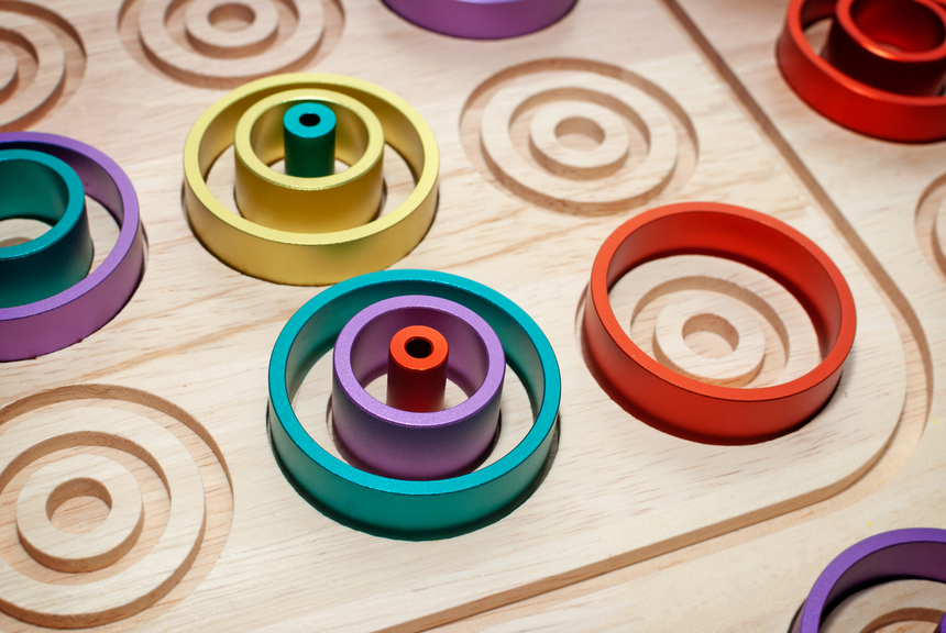 Otrio Inventor's Edition: Rubberwood (Mid-Mod Aluminum Ring Set)